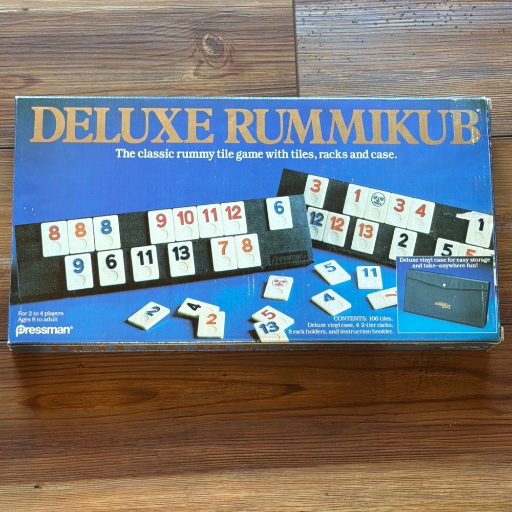 Vintage 1990 Pressman Deluxe Rummikub Tile Mind Game Black Vinyl Case 2-4 Player